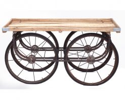 Vendors Cart with rough wood top and rusted wheels four