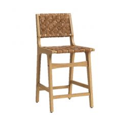Light wood bar stool with leather seat and back