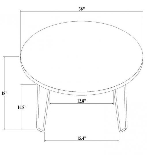 Coffee table drawing with dimensions - 36 diameter and 18 inches tall