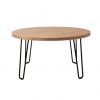 Coffee table with solid wood top and black hairpin legs