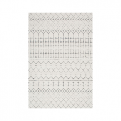 Cream rug with gray geometric patterning.
