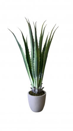 Fake Aloe plant in a gray pot