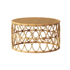 Rattan coffee table with solid woven top and spiral open sides