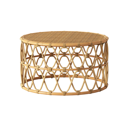 Rattan coffee table with solid woven top and spiral open sides