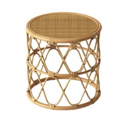 Rattan round side table with woven top and open woven sides