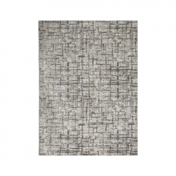 Area rug with off white background and gray lines creating different sized squares
