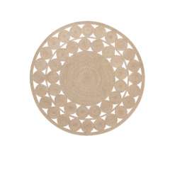 Circular Jute Rug in tan with a boarder of smaller circles.