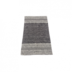 Black and gray rug with black stripes in the middle fading to gray stripes on the top and bottom edge