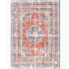 Rust and blue hues in this rug with a medallion and border