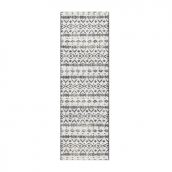 Long runner rug with geometric deisgn in gray on cream backing