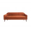 Burnt orange modern sofa with velvet fabric. Single cushion on the seat and pleating on the back.