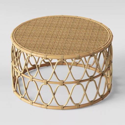 Top view highlighting the solid woven aspect of the round coffee table