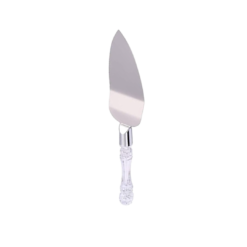 Silver cake server with a clear handle