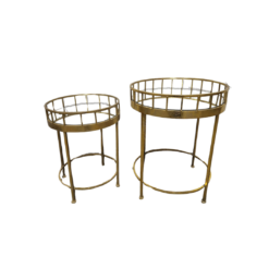 Round side table set - gold with mirror top. One 25 inches tall and one 21 inches.