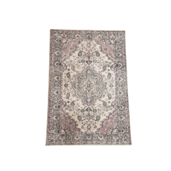 Arial view of the Jillian rug - soft pinks with gray. Medallion in the middle with cream surrounding.