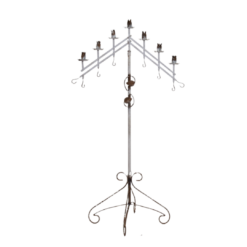 Floor standing candelabra with an inverted V at the top. Holds 7 taper candlesticks.