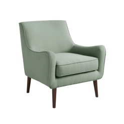 Sea-foam green mid-century modern arm chair. Flat top with curved arms towards the front