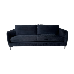 Black velvet modern sofa with two cushions and black legs