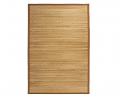 Bamboo rectangular area rug with rust edging.