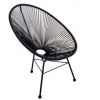 Black basket lounge chair. Durable cord weave. Three legs.