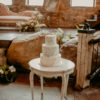 Small round vintage table cake display at the North Church Venue in Muncie