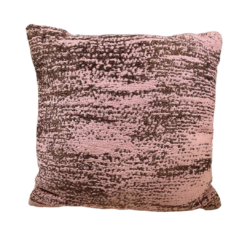 Pink square pillow with brown and gold flecks in faint stripes