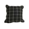 Black square pillow with white intersecting lines creating squares
