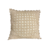 Square knit pillow in cream. Small open squares expose the pillow