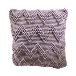 Pale purple square pillow with textured chevron stripes