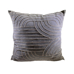 Gray velvet oversided pillow cushion with gold detailing in patterned lines