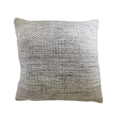 Square pillow with woven gray and white fabric