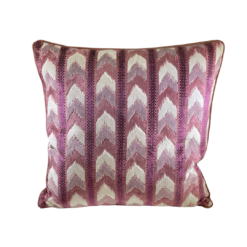 Oversized square pillow cushion with chevron stripes in shades of pink. Darker pink parallel lines between chevrons.