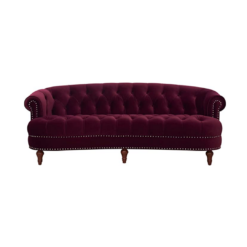 Burgundy chesterfield sofa with velvet fabric and nailhead accents