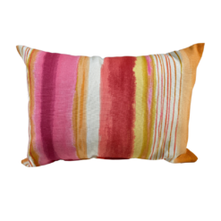 Rectangular pillow with pink, amber, white, purple stripes