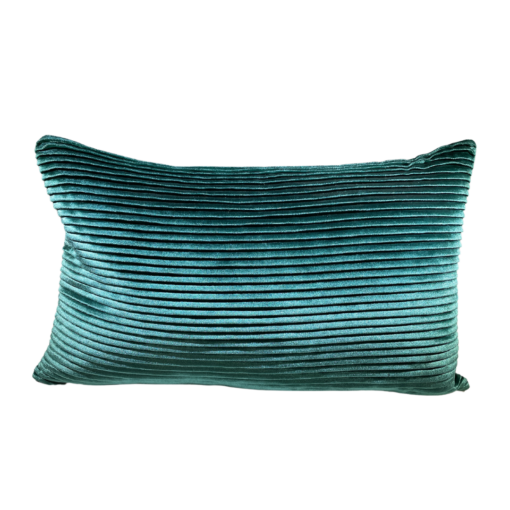 Emerald green rectangular pillow with vertical folds in the fabric.