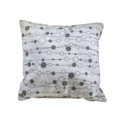 Square white pillow with solid gray and open gray circles connected by thin lines