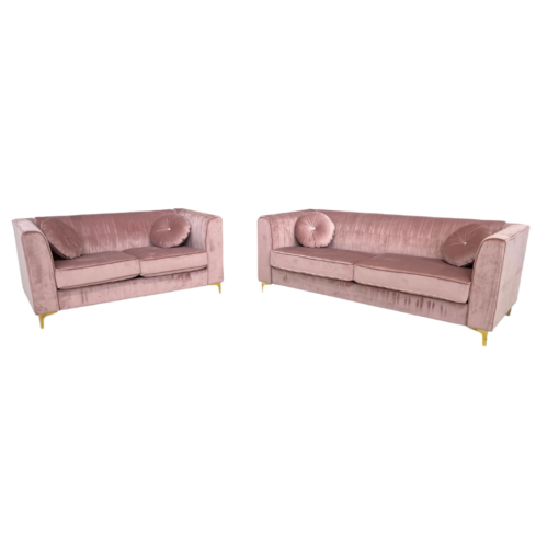 Matching pink velvet chesterfield sofa and loveseat