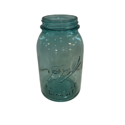 Transluscent blue quart sized ball jar. No lid.