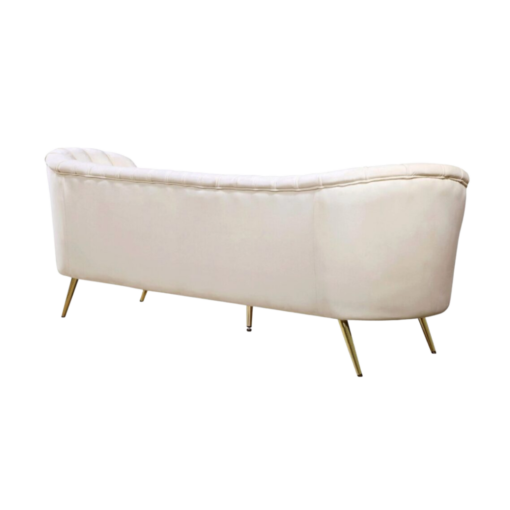 Back view of curvy velvet MCM sofa