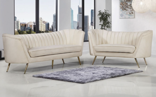 Matching sofa and loveseat used in a lounge seating area