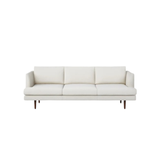 Cream white sofa with mid-century stylewith three cushions and wooden legs