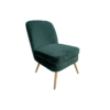 Emerald green velvet armless chair with gold legs, side view