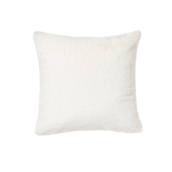 Cream colored square pillow with fuzzy soft material, like a short hair rabbit.