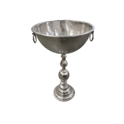 Silver Maravi Floor Length Champagne Bucket on a stand, showcasing a sleek design with a metallic finish for elegant event decor.