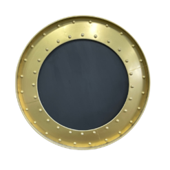 Round thick gold frame with black chalkboard in the middle
