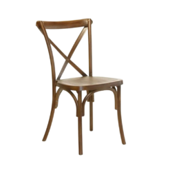 Dark wood resin crossback chair with a flat seat and 4 legs