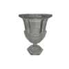 Glass cut, crystal vase with a pedestal foot in a hexagon. Detail cut out on the bottom half of the vase.