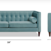 Dimensions of the sofa - 84 inches long, 34 inches wide and 32 inches tall. Seat height is 20 inches.