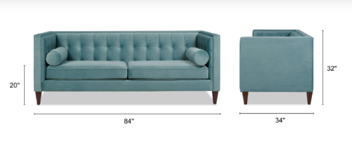 Dimensions of the sofa - 84 inches long, 34 inches wide and 32 inches tall. Seat height is 20 inches.