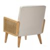 Back view of the Caneva Chair displaying its sleek design and fabric upholstery.